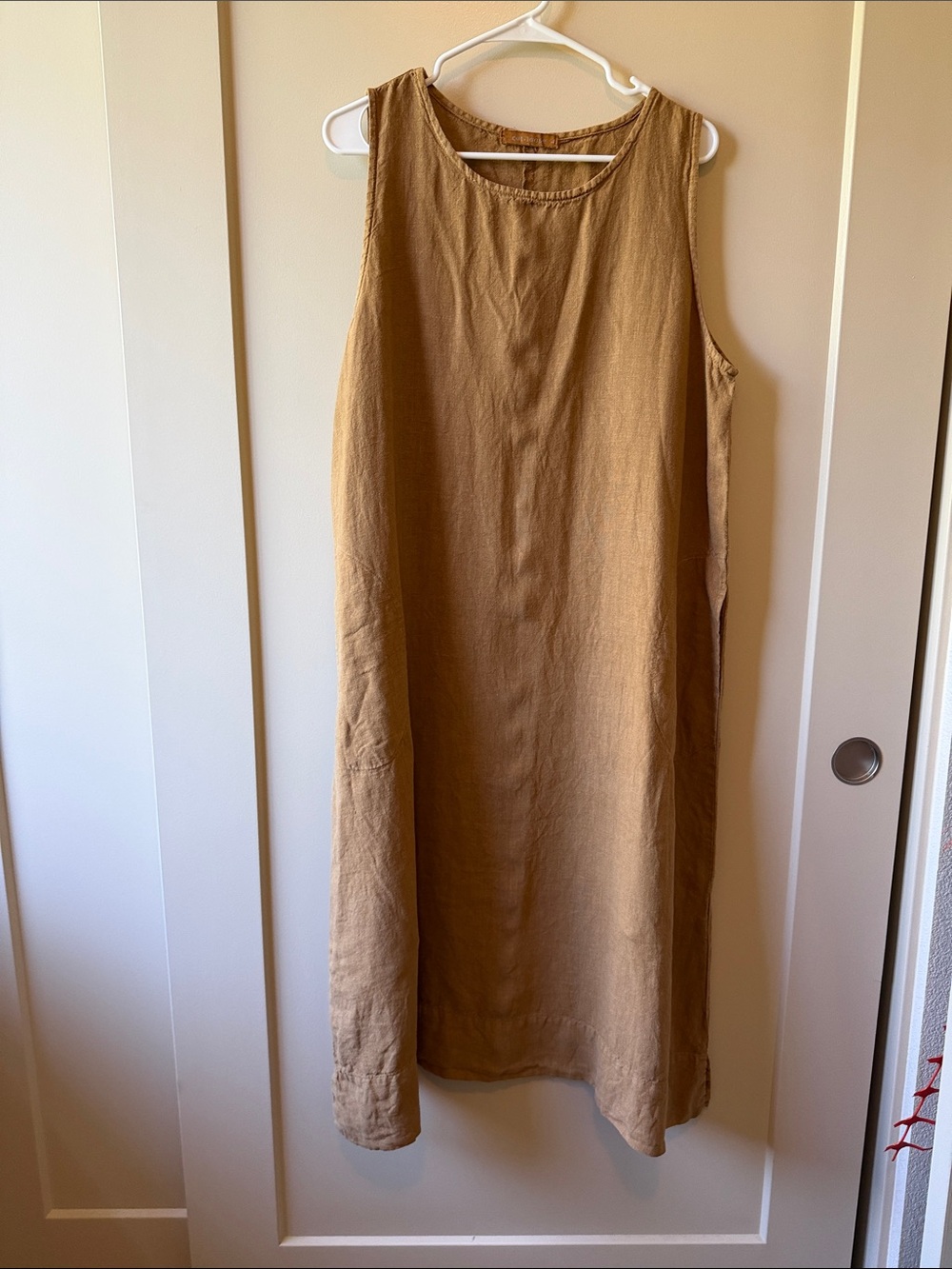 cut loose linen tank in warm tan